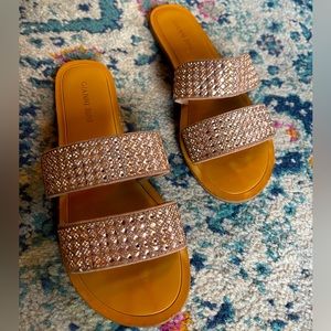 Gianni Bini Stola Glam Nude Rhinestone Sandals Rose Gold